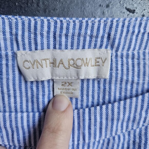 Cynthia Rowley Linen Blend Striped Blouse Boxy Fit Fringe 3/4 Sleeve Top Size 2x - Picture 13 of 14